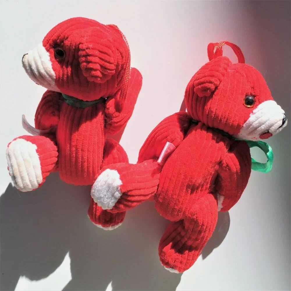Corduroy RED TEDDY BEAR CHRISTMAS ORNAMENTS